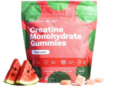 Vybrance Labs Watermelon Creatine Monohydrate Gummies pouch with fresh watermelon wedges and gummy cubes
