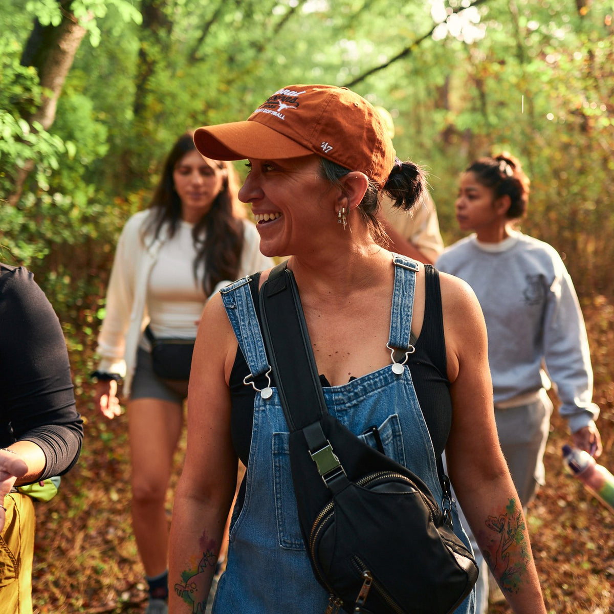 Friends laughing on the walk back
